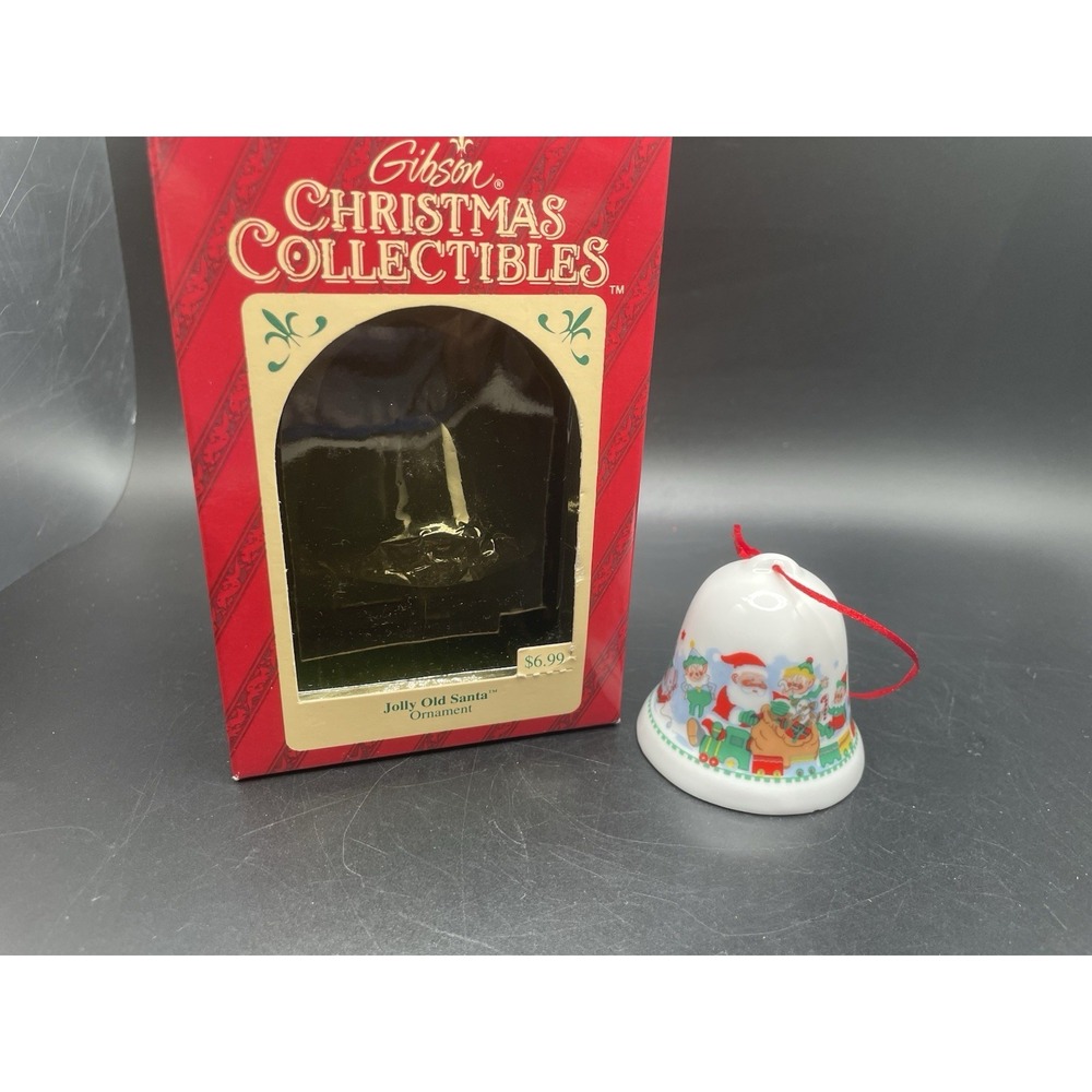 Vtg 1993 Gibson Christmas Ornament Porcelain‎  Bell ~ JOLLY OLD SANTA  ~